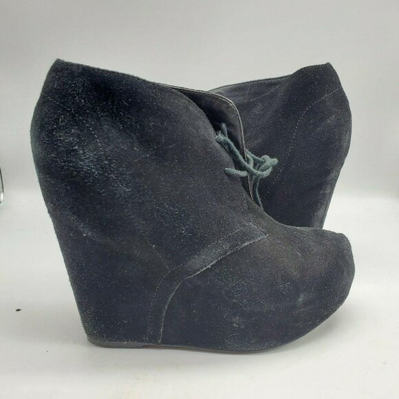 Steve Madden Annnie Womens Suede Wedge Heel Leather Black Ankle Boots Size 9‎ - Picture 2 of 9